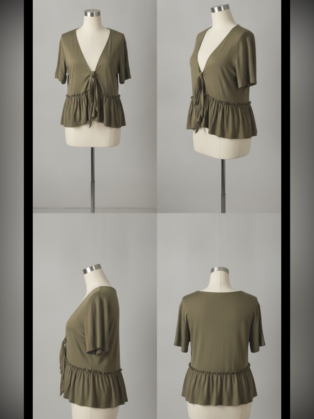 Olive Green Tie-Front Top - Picture 2 of 3